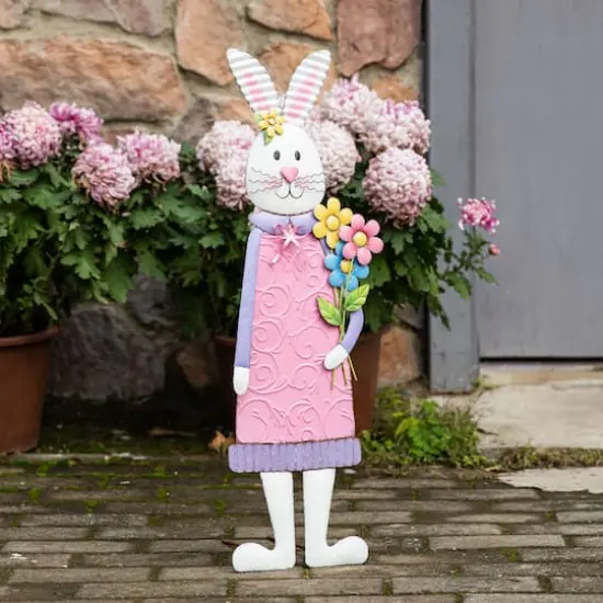 Glitzhome&reg; 36" Easter Bunny Girl Metal D&eacute;cor {4}
