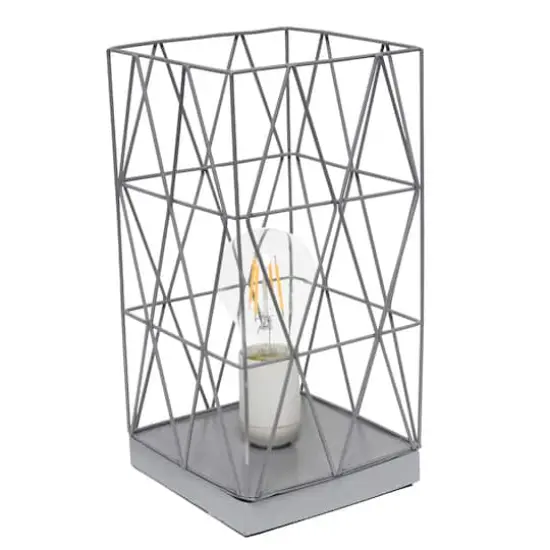 Simple Designs 10" Geometric Square Metal Table Lamp Gray {1}