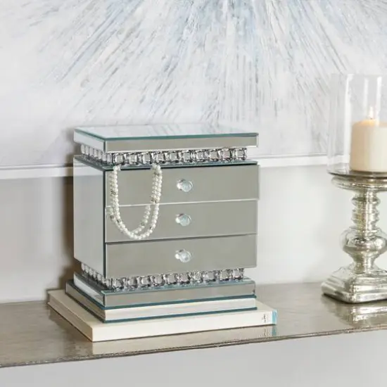 Silver Glam Jewelry Box, 11" x 8" x 11" {9}