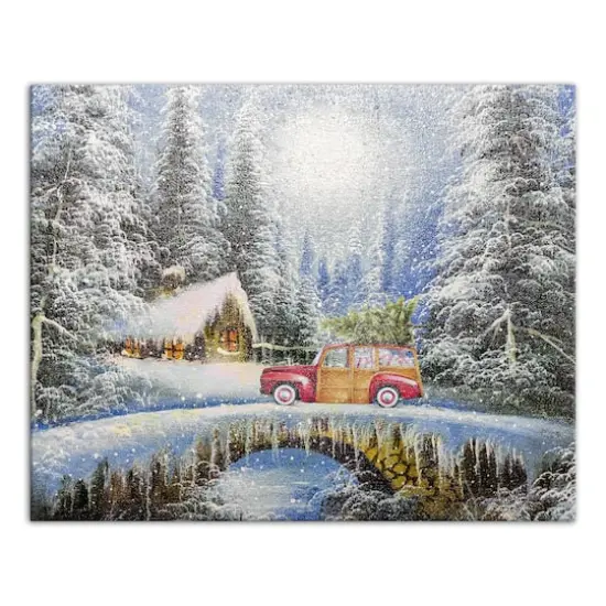 Snowy Christmas Landscape Canvas Wall Art {1}