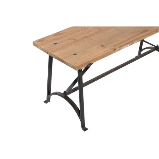 3.5ft. Beige Chinese Fir and Metal Industrial Bench {4}