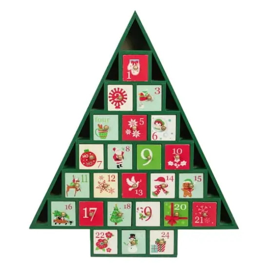 15" Green Tree Shaped Christmas Advent Calendar Decoration {1}