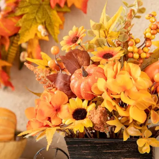 Glitzhome&reg; 14" Fall Floral Cart Centerpiece {6}
