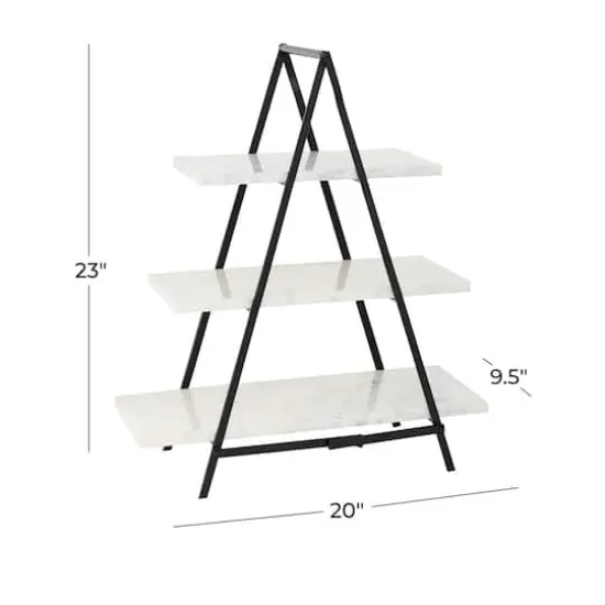 23" White Marble & Iron Contemporary 3-Tier Tray Stand {8}