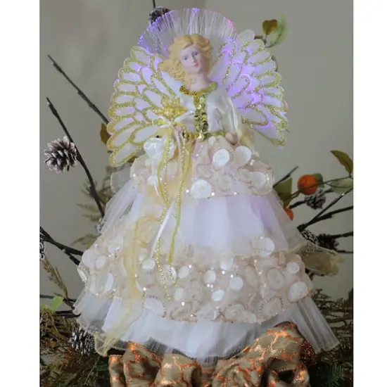 16" White & Gold Lighted Angel Christmas Tree Topper {6}