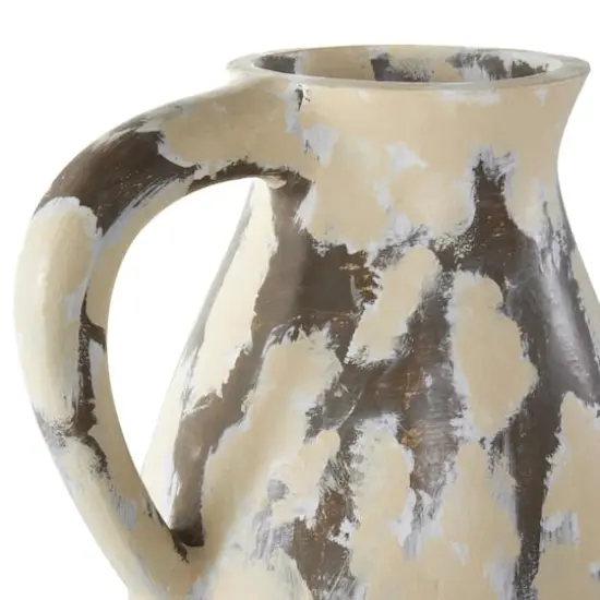 19" Cream Ceramic Vase with Curved Handle {5}