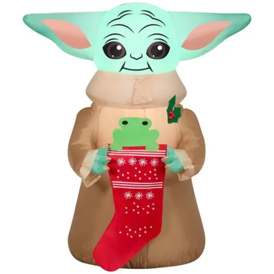 3.5ft. Airblown® Inflatable Christmas Grogu with Frog in Stocking {1}