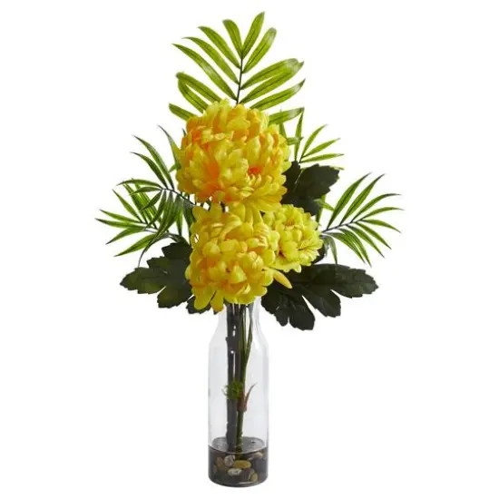 Tropical Mum Arrangement In Vase, 2ct. Yellow {3}