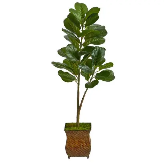 4ft. Fiddle Leaf Fig Tree in Decorative Metal Planter {1}