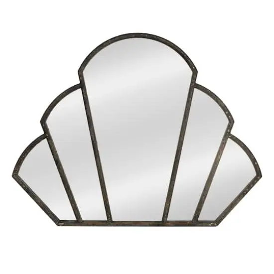 Hello Honey&reg; 33" Black Distressed Metal Scallop Shaped Wall Mirror {1}