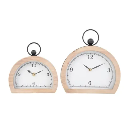 White Wooden Semicircle Clock Set with Brown Wooden Frame & Ring Handle {4}