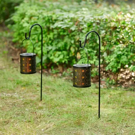 Glitzhome&reg; Metal Cutout Pattern Solar Powered Lanterns, 2ct. {3}