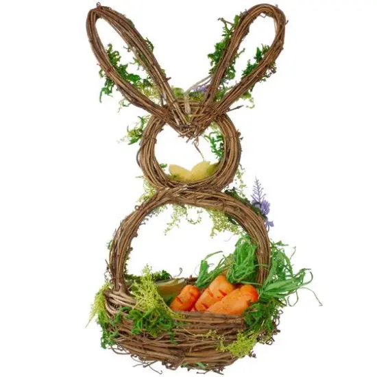 14.5" Brown & Green Floral Easter Bunny Decorative Basket {5}