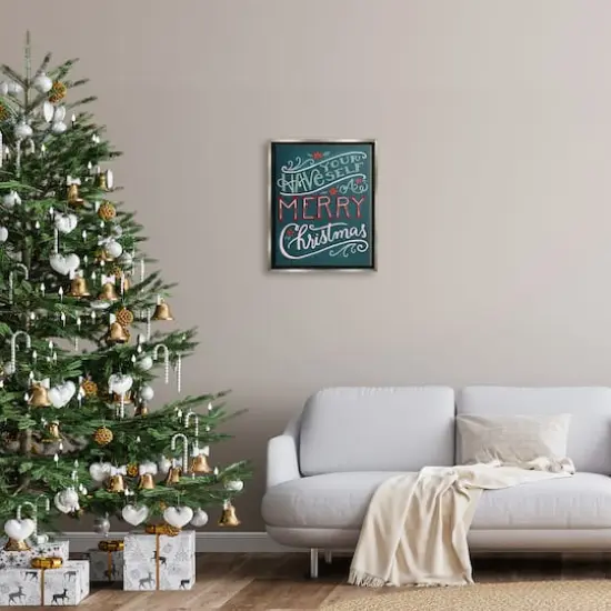 Stupell Industries Have Yourself Merry Christmas Phrase Framed Floater Canvas Wall Art Gray {3}