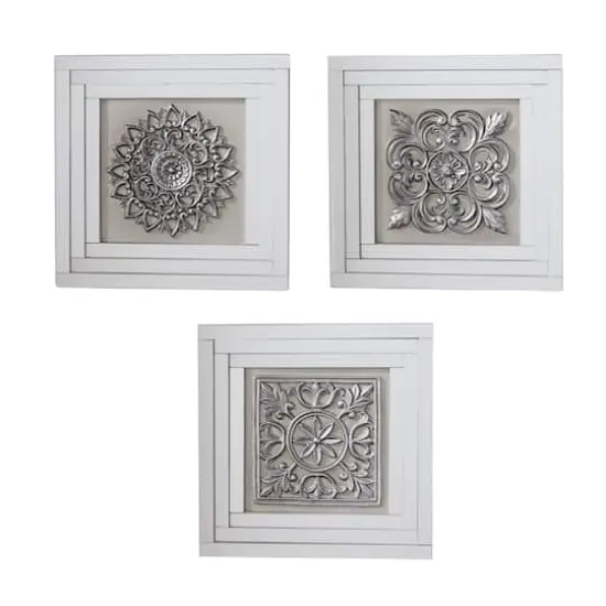 16" White & Silver Mirror Glam Floral Wall D&eacute;cor Set {1}