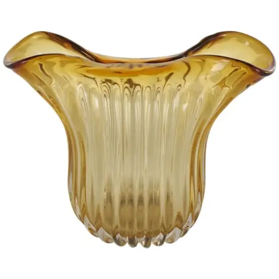 14" Orange Glass Ribbed Ombre Vase with Folded Curve Opening {1}