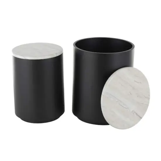 Black Metal Nesting Accent Table with Faux White Marble Top Set {4}