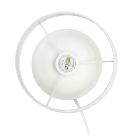 Simple Designs 12" Petite Mid Century Light Woodgrain Base Table Lamp Off White {10}