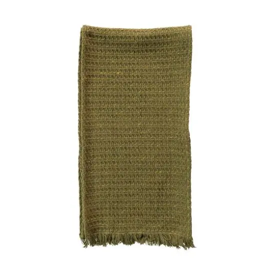 Hello Honey&reg; 108" Green Woven Cotton Table Runner with Metallic Gold Thread & Fringe {1}