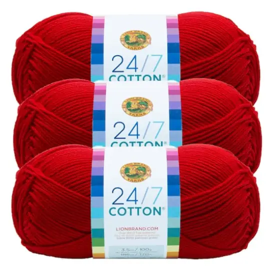 3 Pack Lion Brand&reg; 24/7 Cotton&reg; Yarn Red {1}