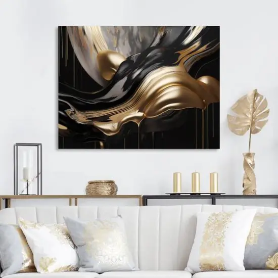 Designart "Gold And Black Captivating Marble Ii" Abstract Marble Wall Decor {1}