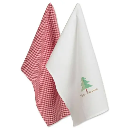 DII&reg; Red Check & White Merry Christmas Dishtowel Set {1}
