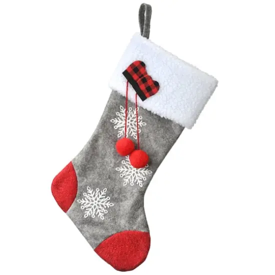 18" Gray Christmas Stocking With Snowflakes {7}