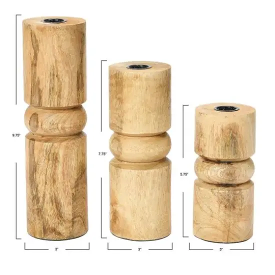 Hello Honey&reg; Wood Stack Taper Candle Holder Set Natural Finish {6}