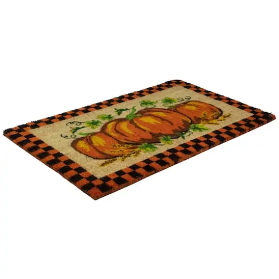 Orange & Black Checkered Fall Harvest Pumpkin Doormat {5}