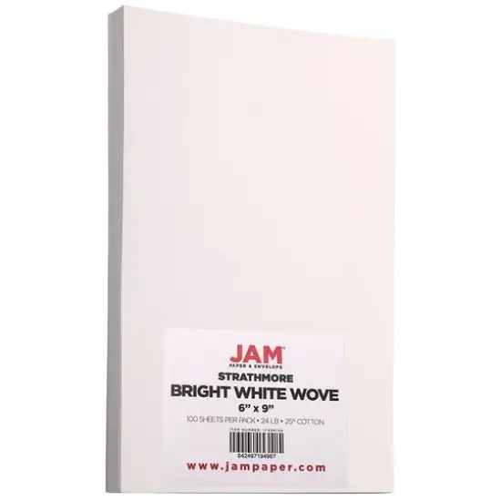 JAM Paper Bright White Wove 6" x 9" 24lb. Strathmore Paper, 100 Sheets {1}