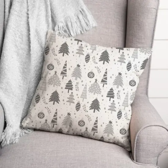 Gray Tree Ornament Pattern 18" x 18" Spun Poly Pillow {3}