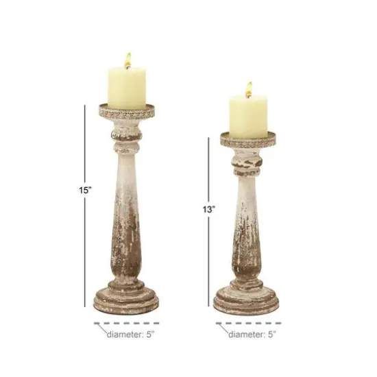 Brown & White Traditional Candle Holder Set, 13" & 15" {9}