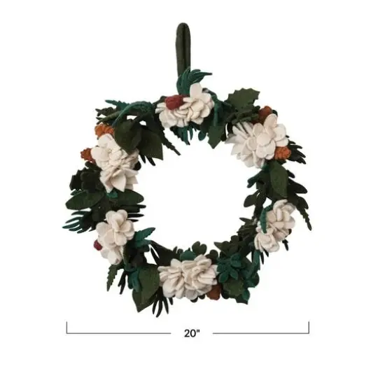 Hello Honey&reg; 20" Multicolor Round Handmade Wool Felt Wreath with Appliqued Leaves & Flowers {4}