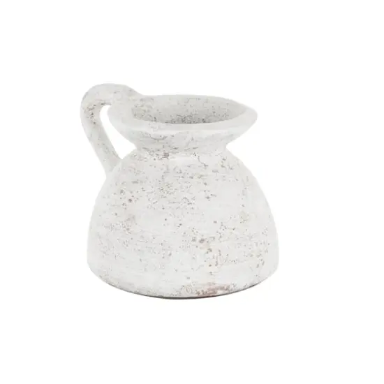 11" Cream Ceramic Textured Pot Vase with Handle {3}