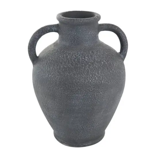 16" Black Ceramic Whitewashed Textured Amphora Vase {8}