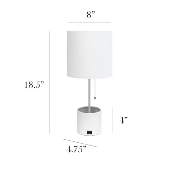Simple Designs 18.5" Hammered Metal Container Base Table Lamp with USB Charging Port White {4}