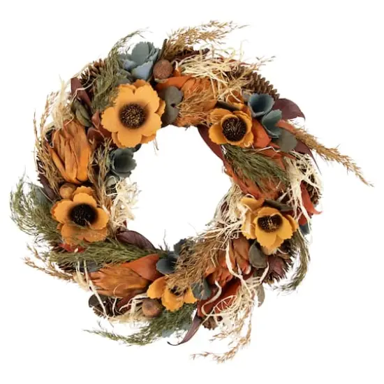 12" Sunflower & Straw Artificial Fall Harvest Wreath {1}