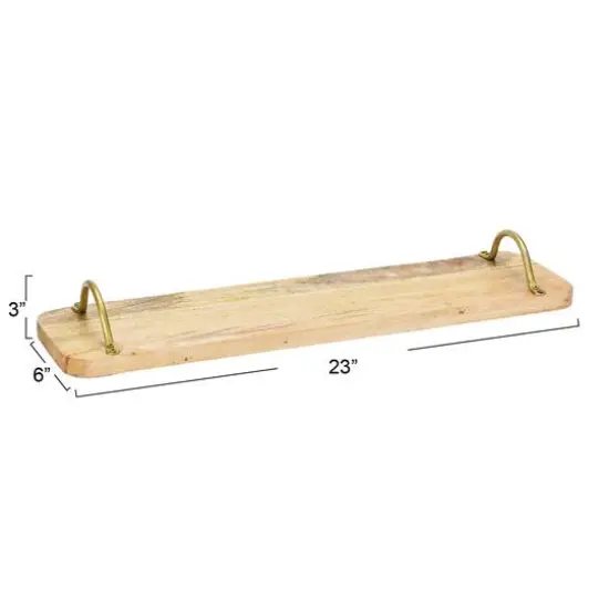 Hello Honey&reg; 23" Natural & Gold Boho Rectangle Mango Wood Tray with Metal Handles {9}