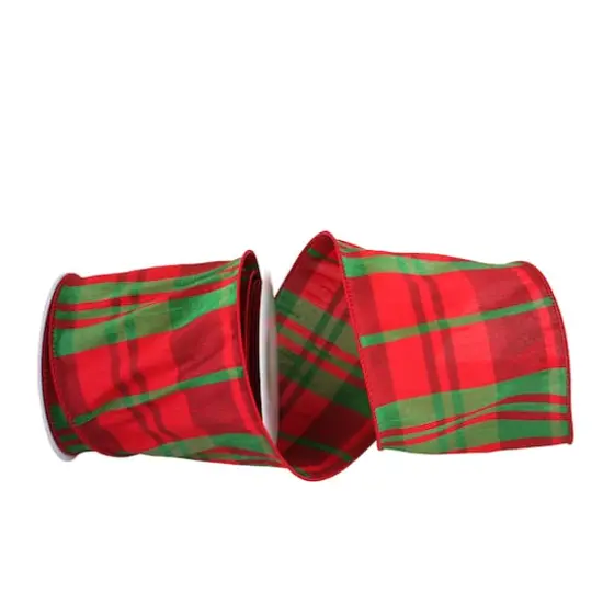 JAM Paper 4" x 10yd. Red & Green Wired Dupioni Plaid Classic Ribbon {1}