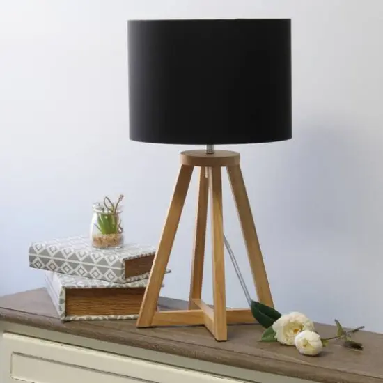 Simple Designs 19" Interlocked Triangular Natural Wood Table Lamp with Black Shade Natural and Black {5}
