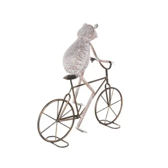 19.5" Frog on Bicycle Metal Garden Sculpture with Gold Accents Copper {8}