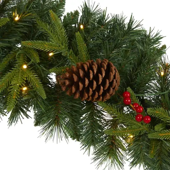 9ft. Pre-Lit Clear LED Mixed Pine, Berry & Pinecone Artificial Christmas Garland {4}