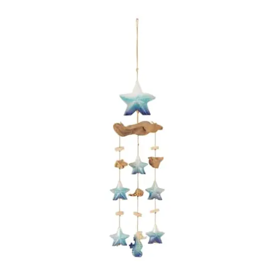 3ft. Blue Ceramic Starfish Handmade Ombre Windchime with Driftwood & Bead Accents {1}