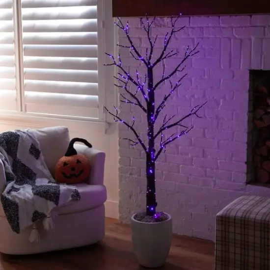 5ft. Pre-Lit Artificial Halloween Twig Tree with 360 Orange & Purple LED Lights {12}
