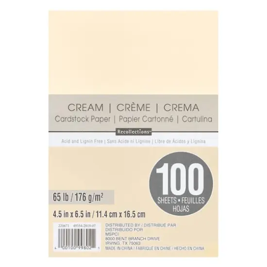 4.5" x 6.5" Cardstock Paper by Recollections&trade;, 100 Sheets Cream {1}