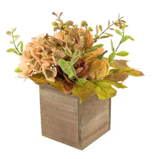 10" Orange Floral & Pumpkin Wooden Box Fall Harvest Tabletop Decoration {5}
