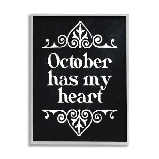 Stupell Industries Black October Has My Heart Framed Giclee Art Gray {1}