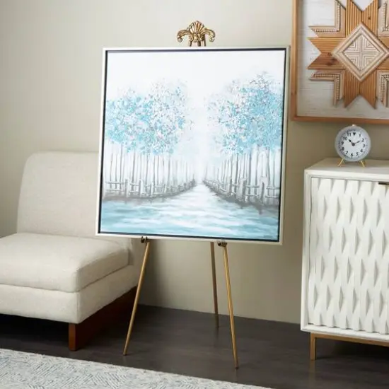 55.25" Gold Metal Large Foldable 2-Tier Display Easel with Scroll Finial {3}