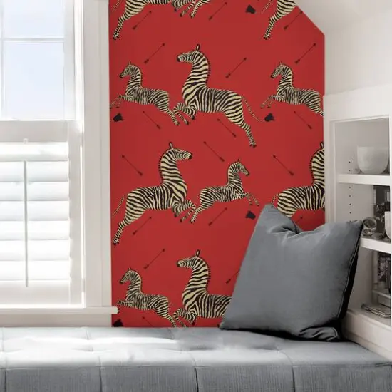 Scalamandre Masai Red Zebra Safari Peel & Stick Wallpaper {7}