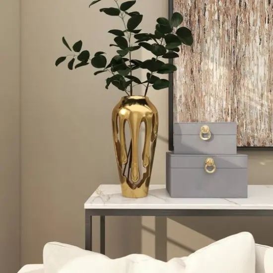 15" Gold Aluminum Melting Drip Vase {3}